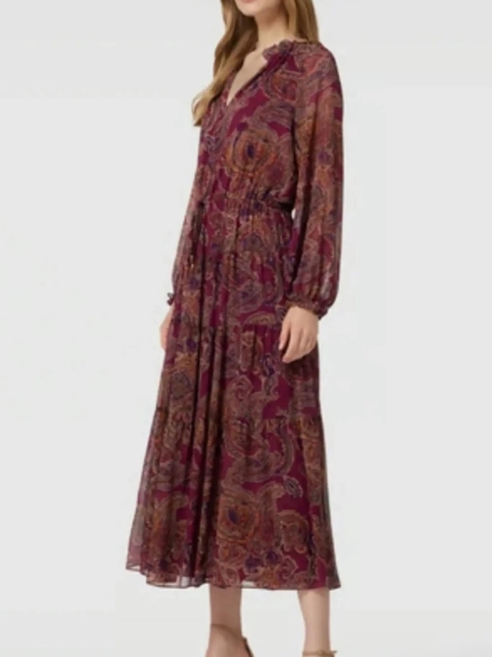 Lauren Ralph Lauren | Purple Paisley Long-Sleeve Flowy Midi Dress | Size 6 | NWT